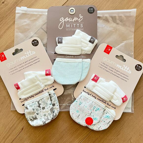 NWT Goumi Kids Baby Mitts Lot SZ 0-3 mo Rare HTF Drops Aqua Forest Bamboo - Picture 1 of 3